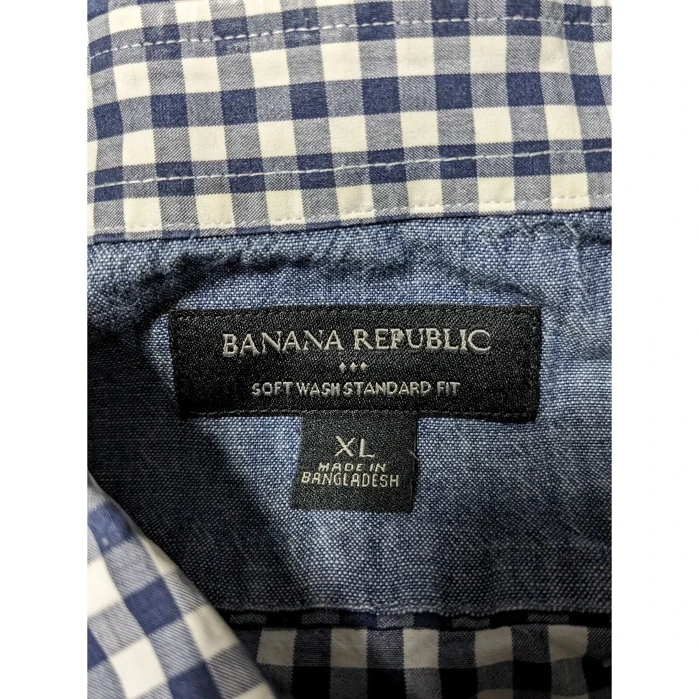 BANANA REPUBLIC SOFT WASH STANDARD FIT Men XL Blue Gingham Check Button-Up Shirt